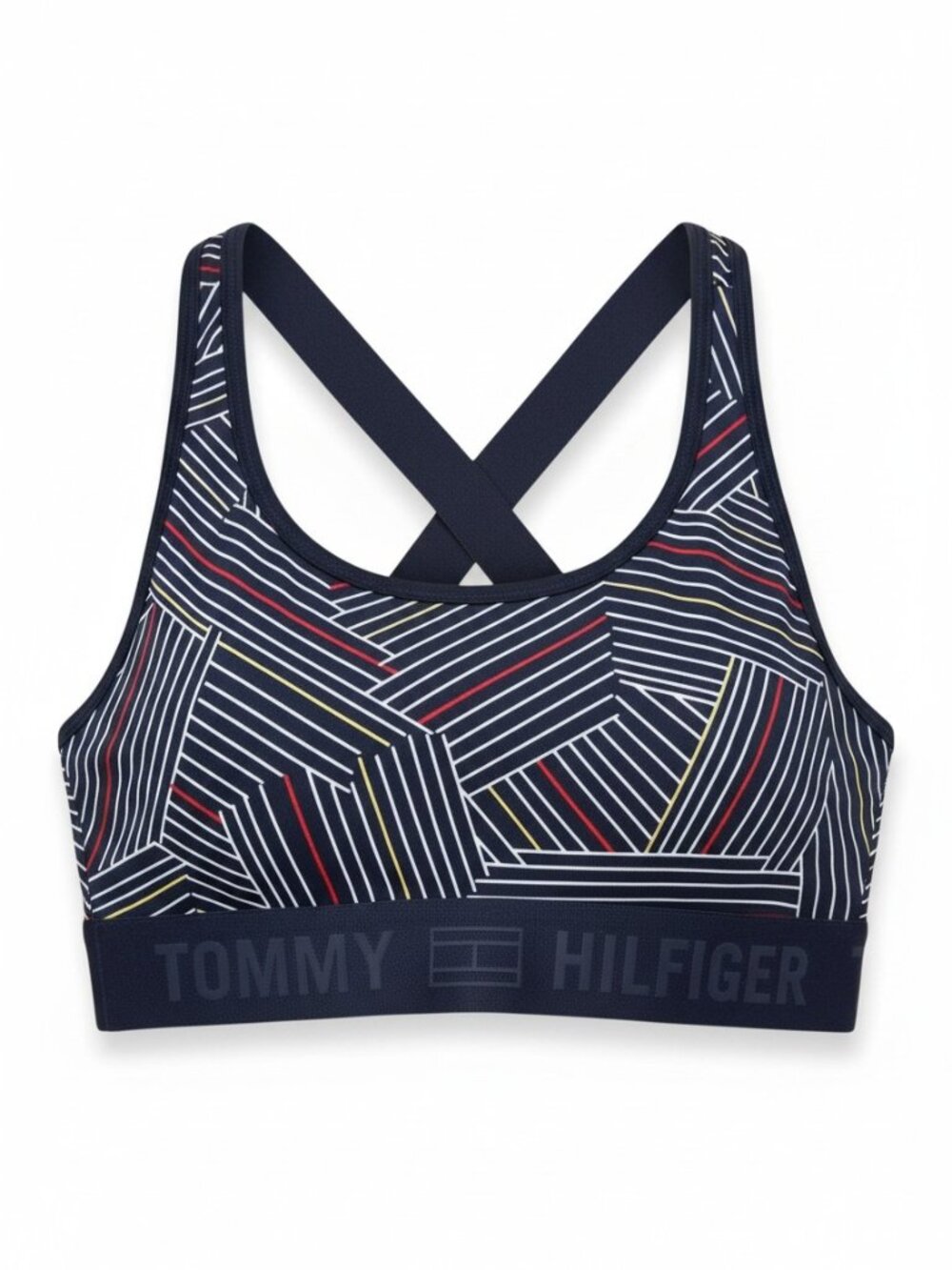Tommy Hilfiger Sports Bra Geometric Print Navy Blue XS Adjustable Racerback NWOT